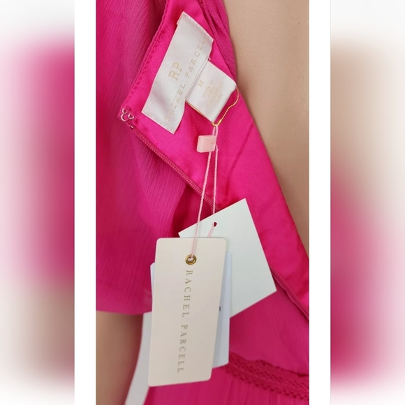 RACHEL PARCELL MAGENTA TIERED SHORT SLEEVES SUNDAY PARTY MIDI DRESS MEDIUM M NWT - Picture 12 of 16